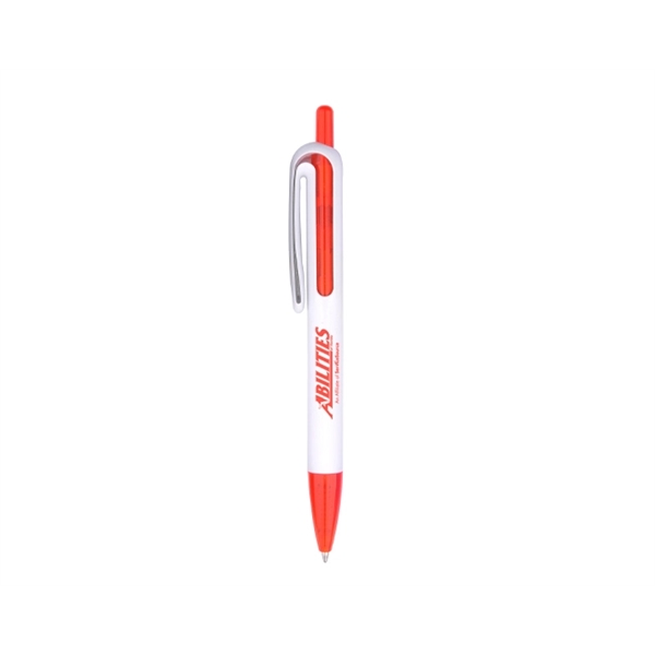 Plastic click-action pen with white barrel, translucent colored inner tube and... from ASI 30442 Above & Beyond Advertising Products / PromoAdLine