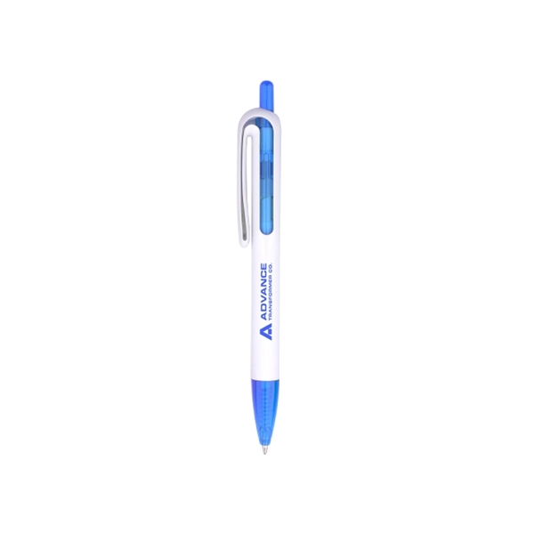 Plastic click-action pen with white barrel, translucent colored inner tube and... from ASI 30442 Above & Beyond Advertising Products / PromoAdLine