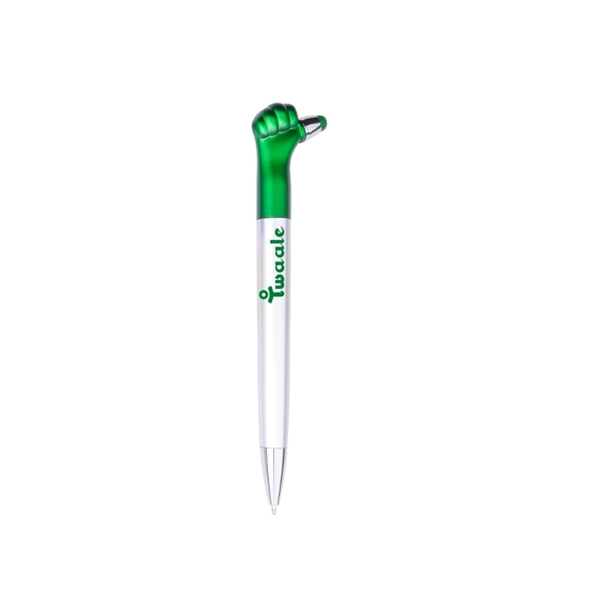 Plastic "thumbs up" pen with twist-action ballpoint, stylus tip, silver barrel... from ASI 30442 Above & Beyond Advertising Products / PromoAdLine