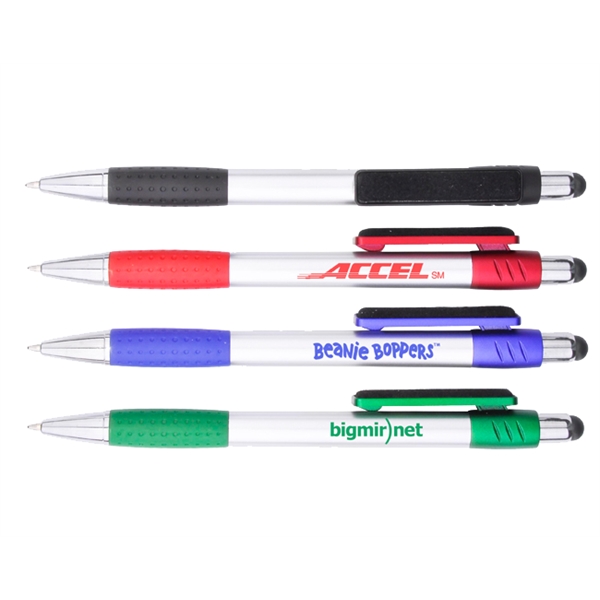 Plastic pen with click-action mechanism, stylus tip, screen cleaner, grip and... from ASI 30442 Above & Beyond Advertising Products / PromoAdLine