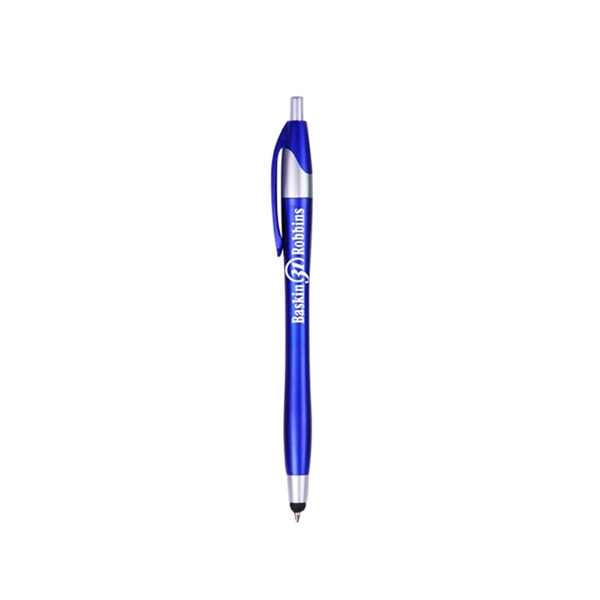 Plastic retractable ballpoint stylus pen with metallic colored barrel and clip,... from ASI 30442 Above & Beyond Advertising Products / PromoAdLine