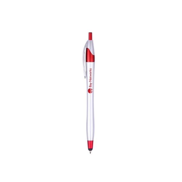 Plastic retractable ballpoint pen with stylus, colored trim, silver barrel and... from ASI 30442 Above & Beyond Advertising Products / PromoAdLine