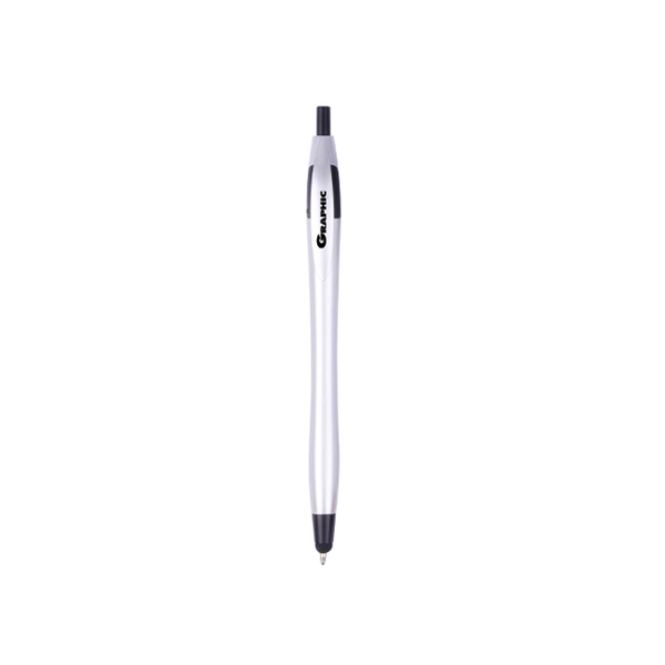 Plastic retractable ballpoint pen with stylus, colored trim, silver barrel and... from ASI 30442 Above & Beyond Advertising Products / PromoAdLine