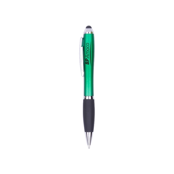 Plastic pen with twist-action mechanism, stylus, colored barrel, black grip and... from ASI 30442 Above & Beyond Advertising Products / PromoAdLine