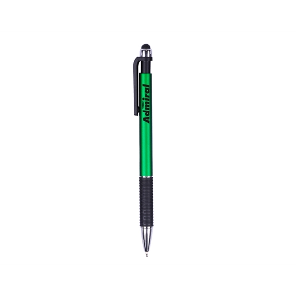 Plastic click-action pen with stylus, colored barrel, black grip and clip... from ASI 30442 Above & Beyond Advertising Products / PromoAdLine