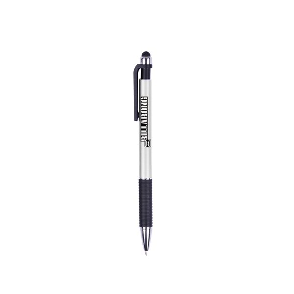 Plastic click-action pen with stylus, colored barrel, black grip and clip... from ASI 30442 Above & Beyond Advertising Products / PromoAdLine