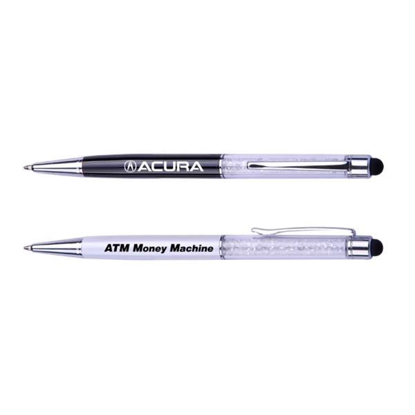 Metal twist-action ballpoint pen with stylus and gemstone upper barrel.... from ASI 30442 Above & Beyond Advertising Products / PromoAdLine