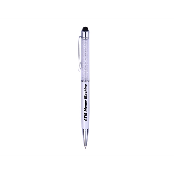 Metal twist-action ballpoint pen with stylus and gemstone upper barrel.... from ASI 30442 Above & Beyond Advertising Products / PromoAdLine