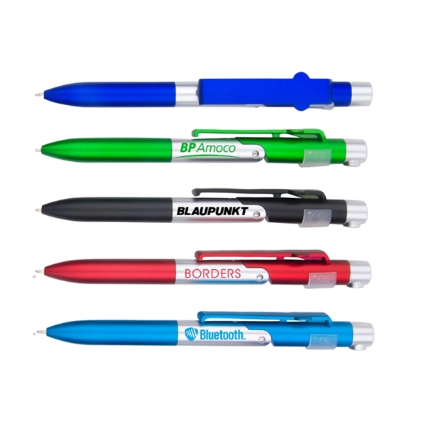 3-in-1 plastic metallic colored promotional pen with phone stand and light.... from ASI 30442 Above & Beyond Advertising Products / PromoAdLine