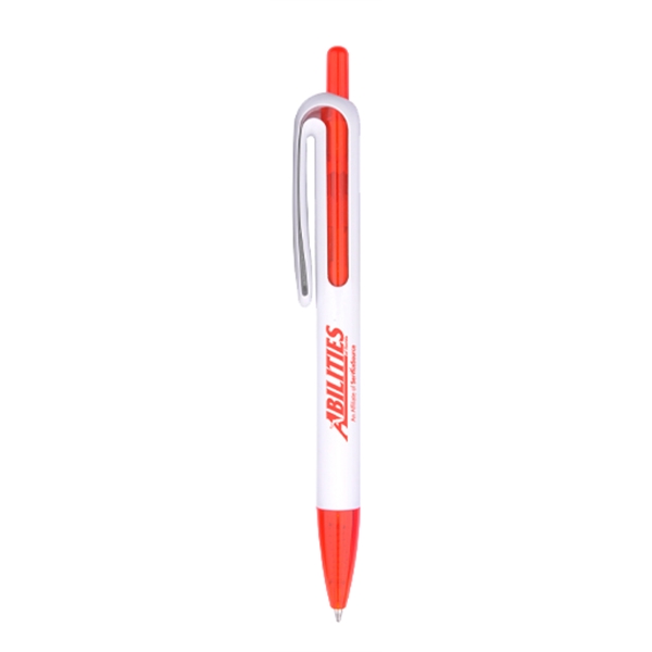 Plastic click-action pen with white barrel, translucent colored inner tube and... from ASI 30442 Above & Beyond Advertising Products / PromoAdLine