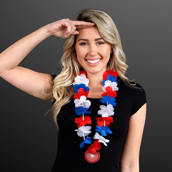 Red White & Blue USA Leis With Red Medallion (Non-Light Up),... from ASI 34194 ALightPromos / Alight Promotional Products