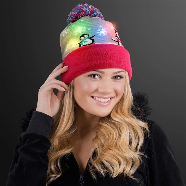 Cute Penguins LED Beanie Hat, Blinky Knit Cap; Blank Pricing... from ASI 34194 ALightPromos / Alight Promotional Products