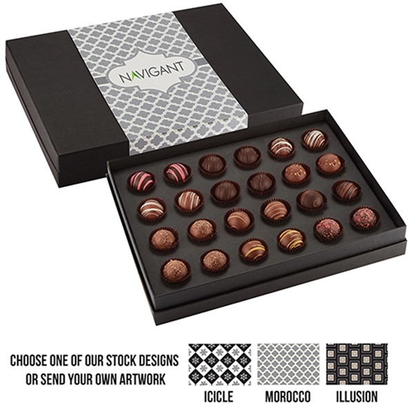 Decadent 24 piece truffle box; available in both milk and dark... from ASI 71685 Midnite Snax®