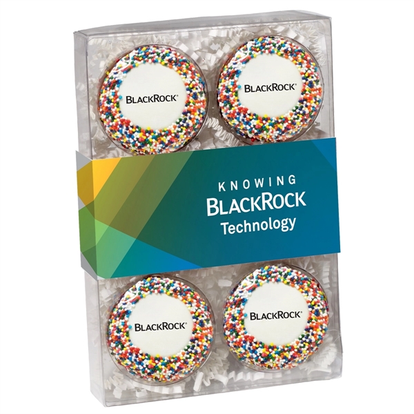 Six pack of chocolate covered Oreos® featuring rainbow nonpareil sprinkles.... from ASI 71685 Midnite Snax®