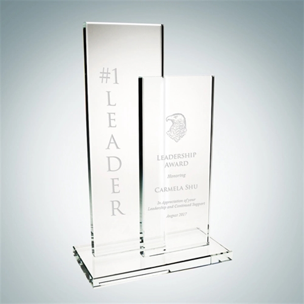Large duplex award made of clear glass and measuring 12 3/8"... from ASI 47791 Best Deal Awards