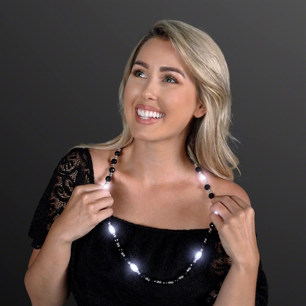 Black Tie Light Beads - White LEDs, Black & Silver Bead... from ASI 34194 ALightPromos / Alight Promotional Products