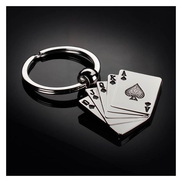 A satin metal key chain in the shape of playing cards... from ASI 43442 ZZ DROPPED - High Caliber Line USA