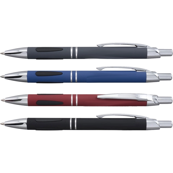 Metallic, click-action pen with a rubberized finish, teardrop grippers, black ink... from ASI 61966 HPG / Hub Pen
