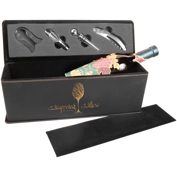 Black leatherette 14" x 4 1/4" x 4 1/2" wine box... from ASI 74601 Calico