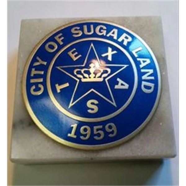 Marble paper weight with a foam base to protect desk tops... from ASI 41080 Nelson Boone Co Inc / Alumaline® & Brass