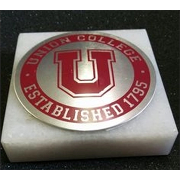 Marble paper weight with a foam base to protect desk tops... from ASI 41080 Nelson Boone Co Inc / Alumaline® & Brass