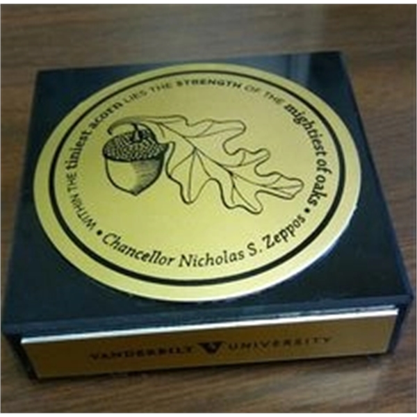 Black marble paper weight with a foam protected base and a... from ASI 41080 Nelson Boone Co Inc / Alumaline® & Brass