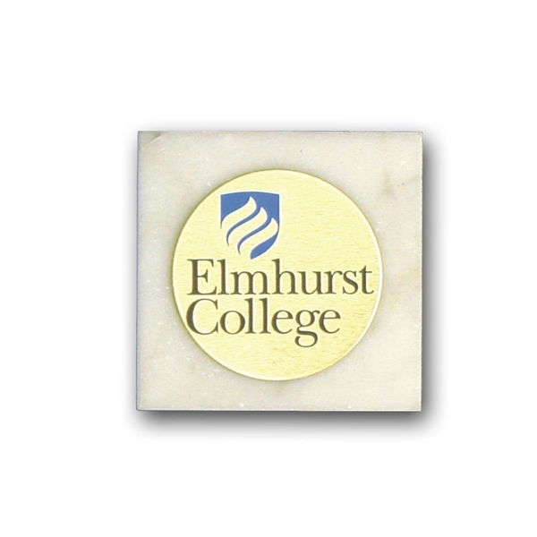 White marble paper weight with a foam base and an aluminum... from ASI 41080 Nelson Boone Co Inc / Alumaline® & Brass