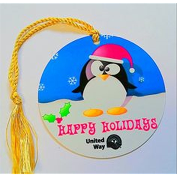 2.75" round aluminum ornament available with a die struck, silk screened... from ASI 41080 Nelson Boone Co Inc / Alumaline® & Brass