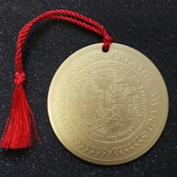 2.75" round aluminum ornament available with a die struck, silk screened... from ASI 41080 Nelson Boone Co Inc / Alumaline® & Brass