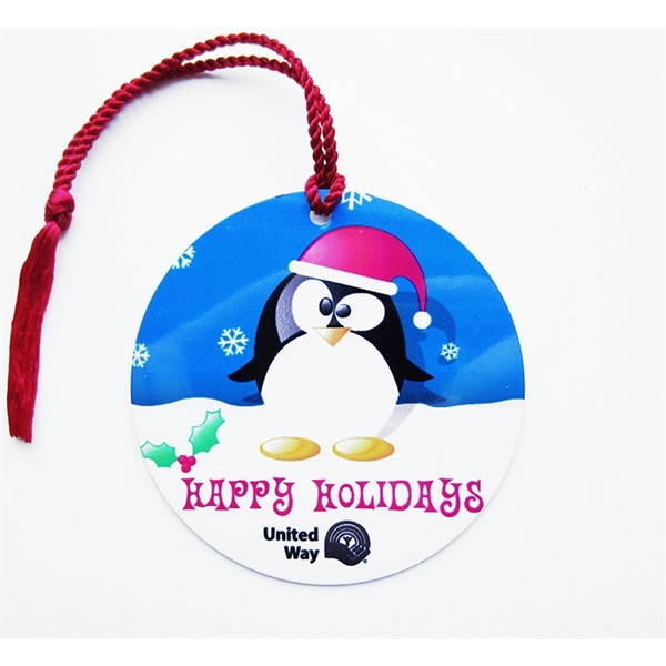 2.75" round aluminum ornament available with a die struck, silk screened... from ASI 41080 Nelson Boone Co Inc / Alumaline® & Brass