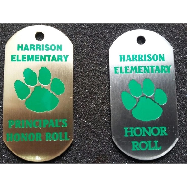 Military style dog tag key chain with 24" ball chain. Die... from ASI 41080 Nelson Boone Co Inc / Alumaline® & Brass