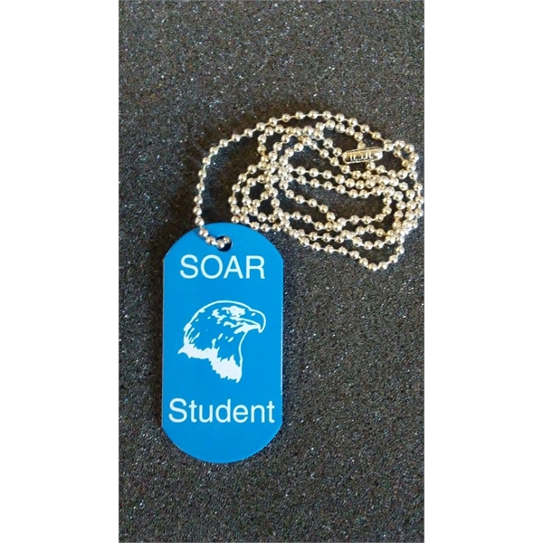 Dog tag necklace with a 24" beaded ball chain. Screened imprint... from ASI 41080 Nelson Boone Co Inc / Alumaline® & Brass