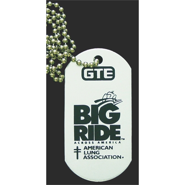 Dog tag necklace with a 24" beaded ball chain. Screened imprint... from ASI 41080 Nelson Boone Co Inc / Alumaline® & Brass