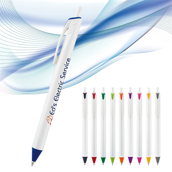 Allen Prime plunger-action pen with a large straight, bright white barrel... from ASI 82498 RiteLine LLC