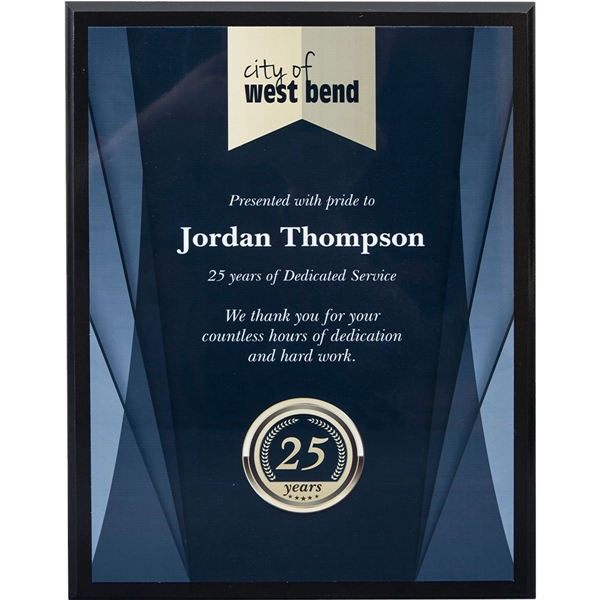 Customizable 9" x 12" wood and aluminum sublimated plaques with vertical... from ASI 61966 HPG / Beacon Promotions HPG Gold