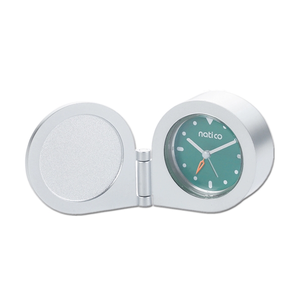Round, matte nickel travel alarm clock packaged in a tin box.... from ASI 73010 Natico Originals Inc / Natico Originals