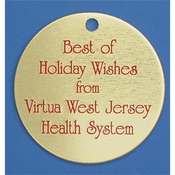 1.5" round ornament with an assembled metallic string or a colorful... from ASI 41080 Nelson Boone Co Inc / Alumaline® & Brass