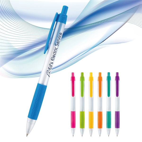 Retractable style pen with pearlized frosty barrel and tip, a colored... from ASI 82498 RiteLine LLC