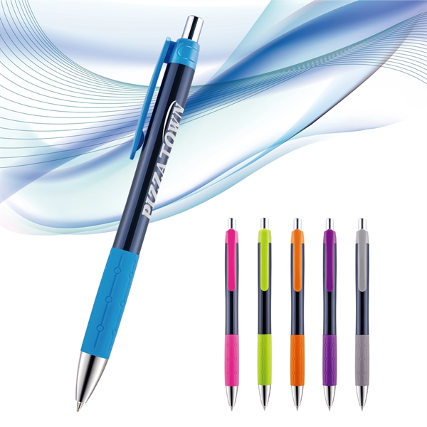 Retractable style pen with black barrel, chrome tip, plunger, black ink... from ASI 82498 RiteLine LLC