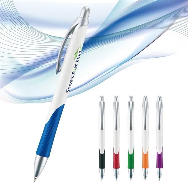 Pecos Prime plunger-action pen with a contoured, bright white barrel and... from ASI 82498 RiteLine LLC