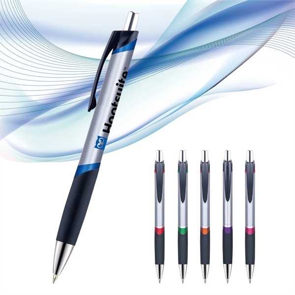 Osage silver metallic plunger-action pen with a contoured barrel, chrome tip... from ASI 82498 RiteLine LLC