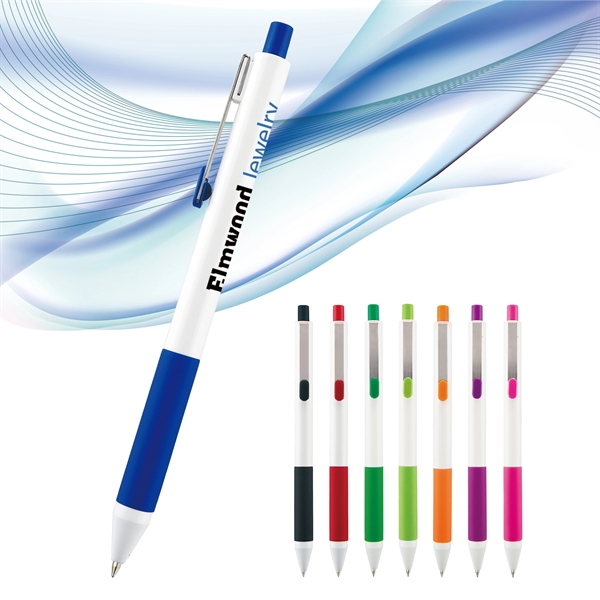 Shiner Prime plunger-action pen with a straight, white barrel and colored... from ASI 82498 RiteLine LLC