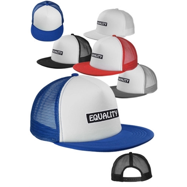 Optimized Summary Five panel unstructured trucker hat made of polyester and... from ASI 39552 BEL Promo