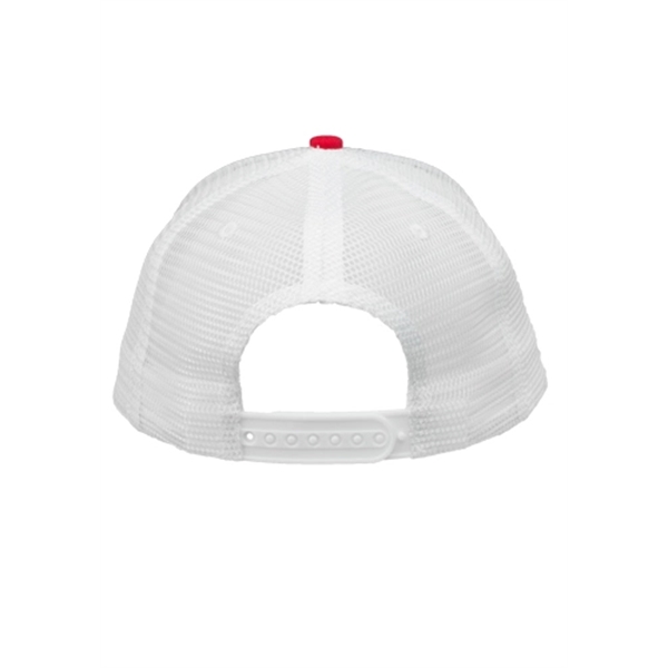 Six-panel, structured tri-color cap with snap closure, cotton front and mesh... from ASI 39552 BEL Promo