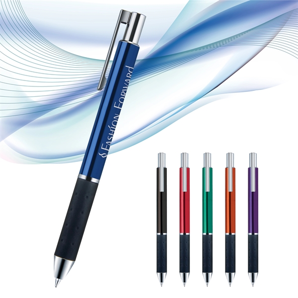 Retractable style pen with metal barrel, glossy finish, black soft grip,... from ASI 82498 RiteLine LLC