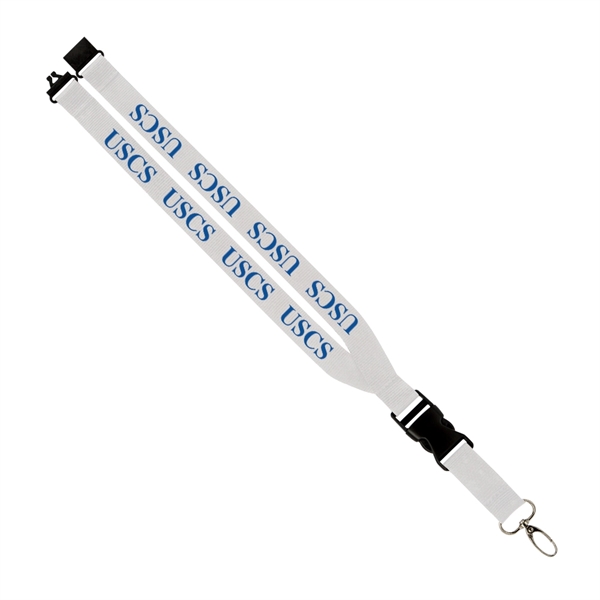 20"L x 1"W polyester lanyard with slide buckle release, silver oval... from ASI 88060 Snugz/USA Inc / SnugZ USA®
