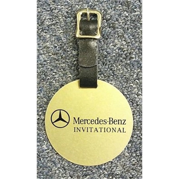 2 3/4" Round Aluminum BagTag w/ a leather strap. 4 different... from ASI 41080 Nelson Boone Co Inc / Alumaline® & Brass