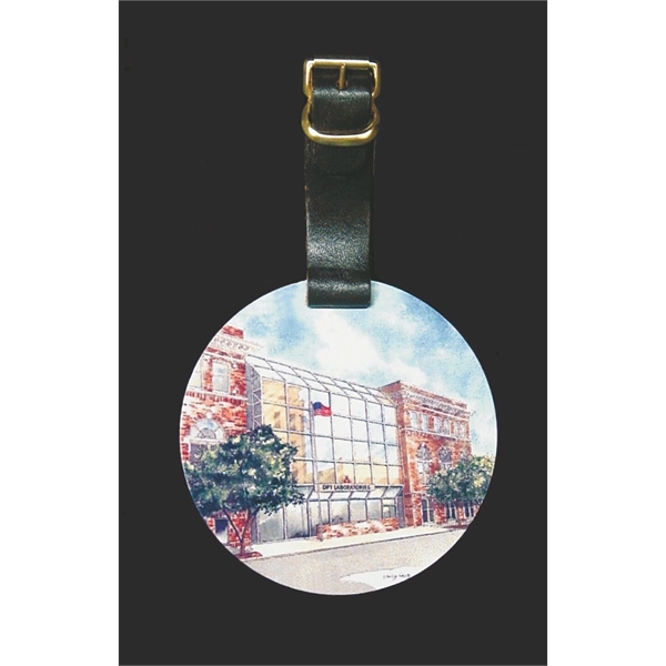 2 3/4" Round Aluminum BagTag w/ a leather strap. 4 different... from ASI 41080 Nelson Boone Co Inc / Alumaline® & Brass