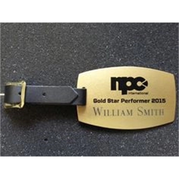 3" x 2" Aluminum BagTag w/ a leather strap. 4 different... from ASI 41080 Nelson Boone Co Inc / Alumaline® & Brass