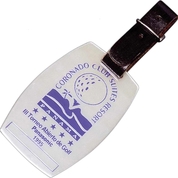 3" x 2" Aluminum BagTag w/ a leather strap. 4 different... from ASI 41080 Nelson Boone Co Inc / Alumaline® & Brass